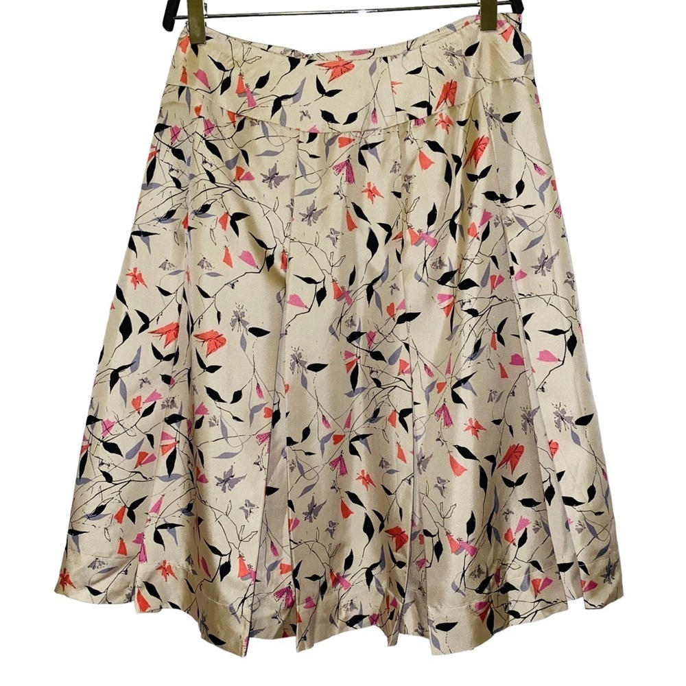 Albert Nipon Boutique 100% Silk Multicolored Printed Pleated Skirt Size 6 - Picture 3 of 8